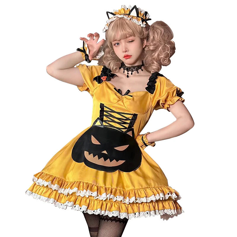 Anime Sexy Lolita Maid Cosplay Costume pour femme, robe de femme de chambre Aliments, dentelle trempée, serveuse, manches courtes, uniforme d'Halloween