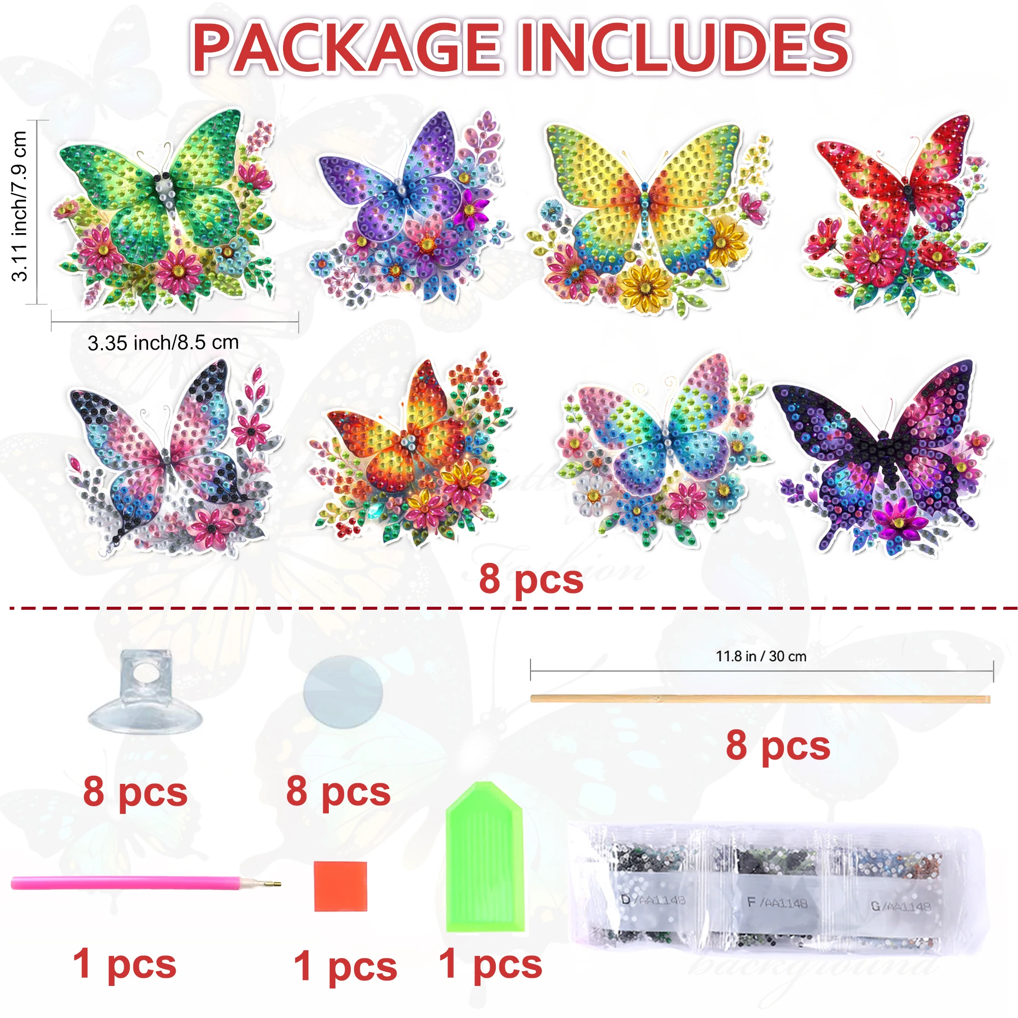 8pcs/Set Butterfly Pattern DIY Diamond Painting Flower Arrangement Decorative Stick Home Garden Pot Plants Decor Kits