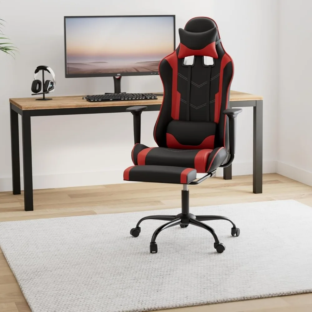 

Ergonomic office chair with footrests, armrests, headrests, swivel rolling, high-back racing computer chair