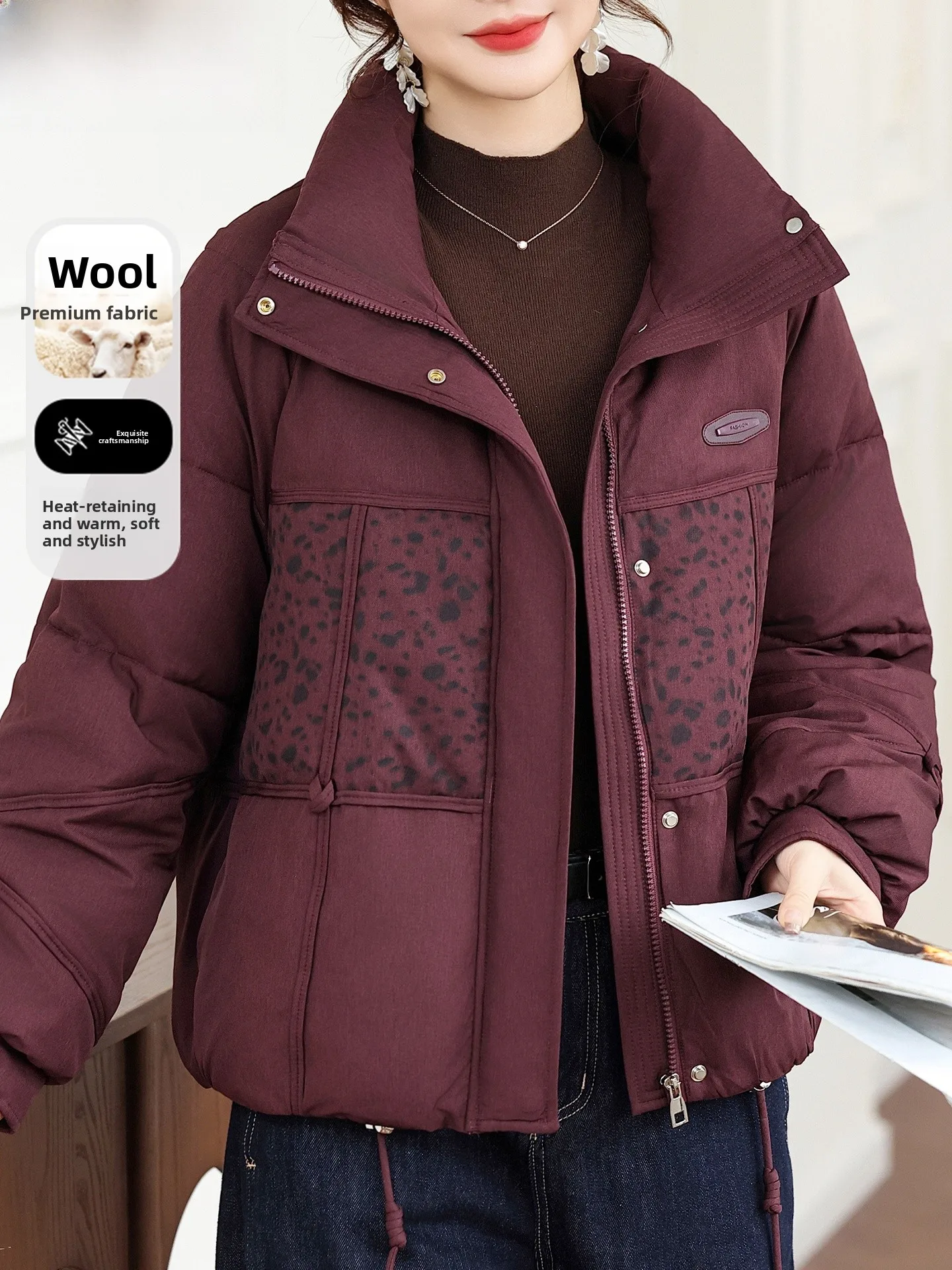 

Red Cotton Jaet for Women Middle-Aged Mom Winter Outerwear down Cotton Coat Faionable Loose Fit Warm Windproof Zipper Clo...