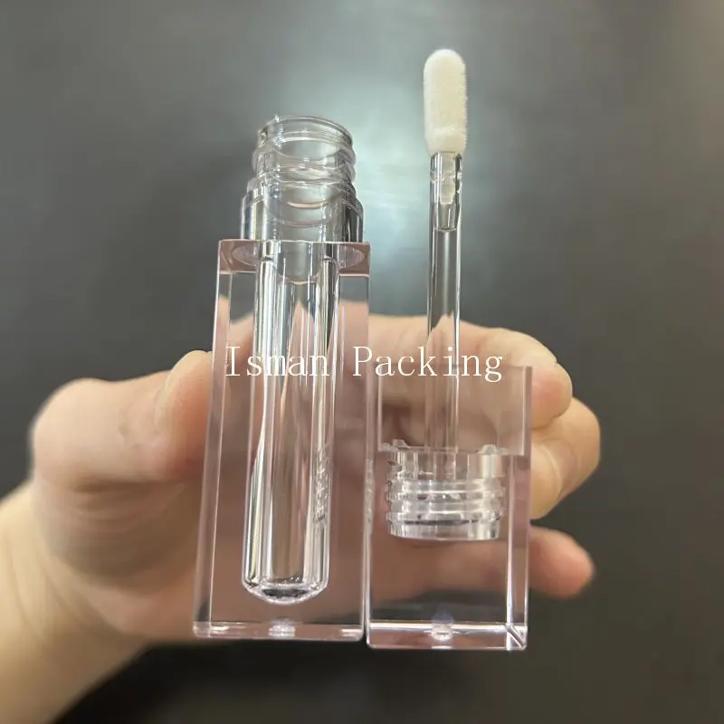 40 szt. kwadratowych, przezroczystych tubek na szminkę/błyszczyk do ust, puste, grube ścianki, z miękkim aplikatorem, 6 ml