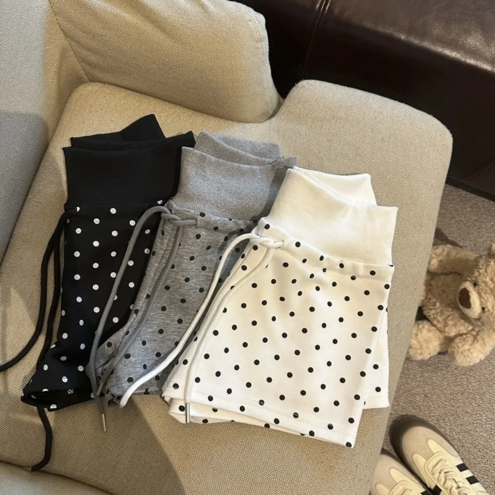 Easy Match Polka Dot Women Shorts Drawstring Waist Slim Fit Drawstring Shorts Breathable High Waist Yoga Shorts Spring Summer