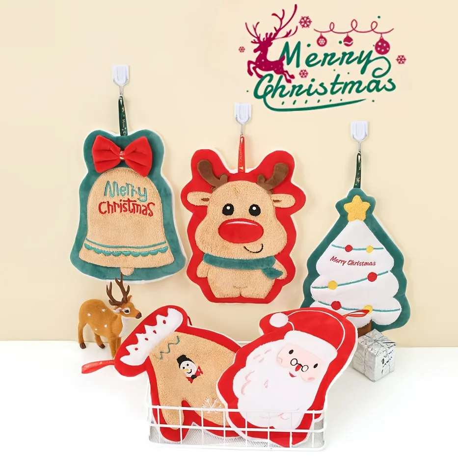 Santa Claus Reindeer Cartoon Cute Hand Towels, Suitable for Kitchen, Bathroom, Christmas Decoration, Super Absorbent Non-Fuffing