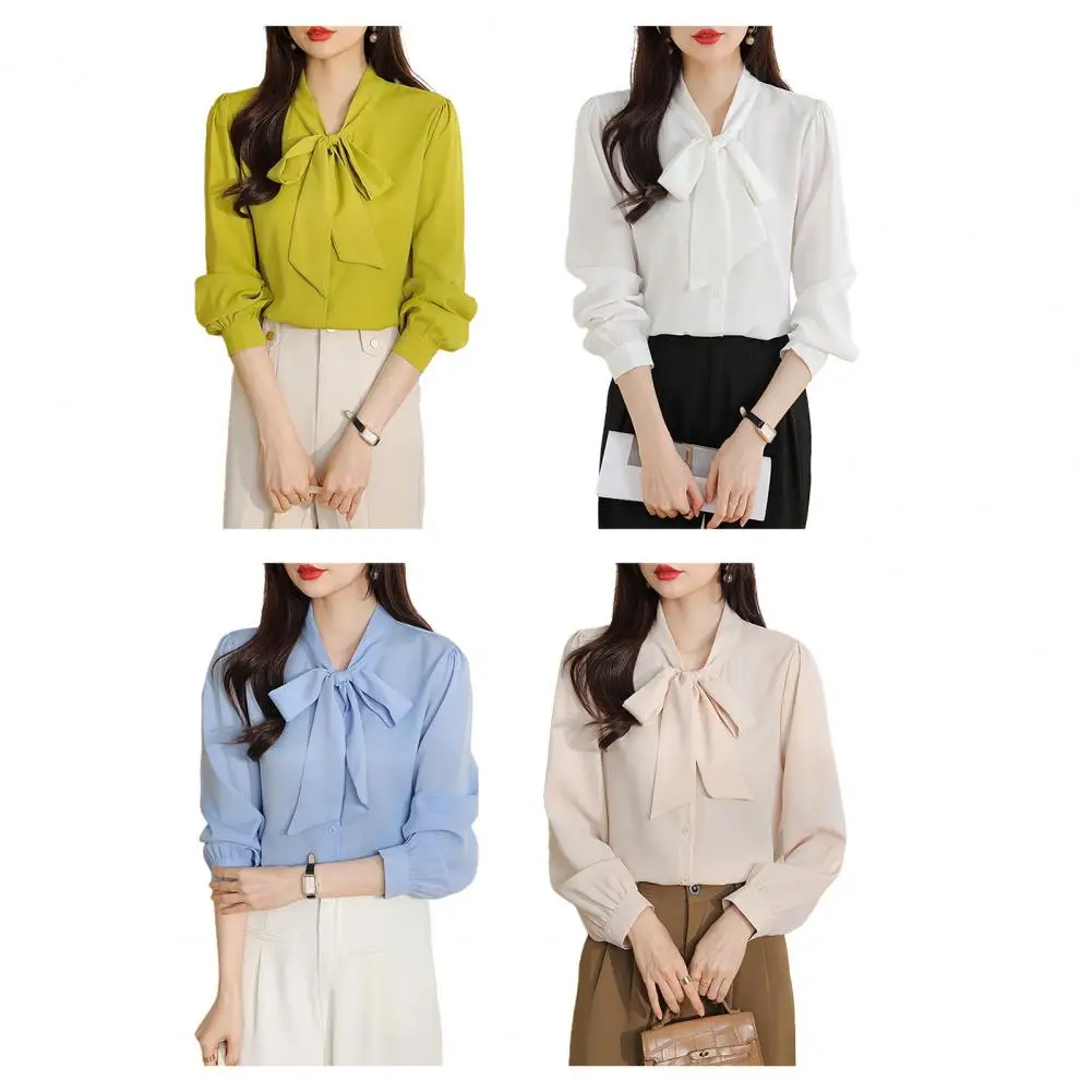 Camisas y blusas de otoño y primavera para mujer, camisa de manga larga con una botonadura, Tops de gasa holgados de Color sólido