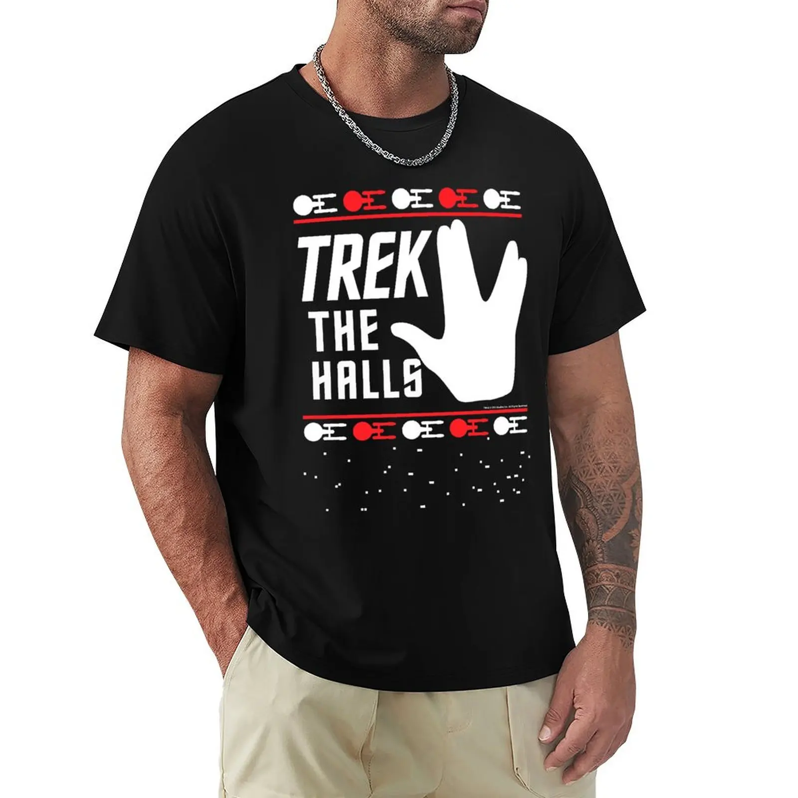 Star Trek The Halls Ugly Christmas Sweater T-Shirt Everyday Wear Basic Short Sleeve Top
