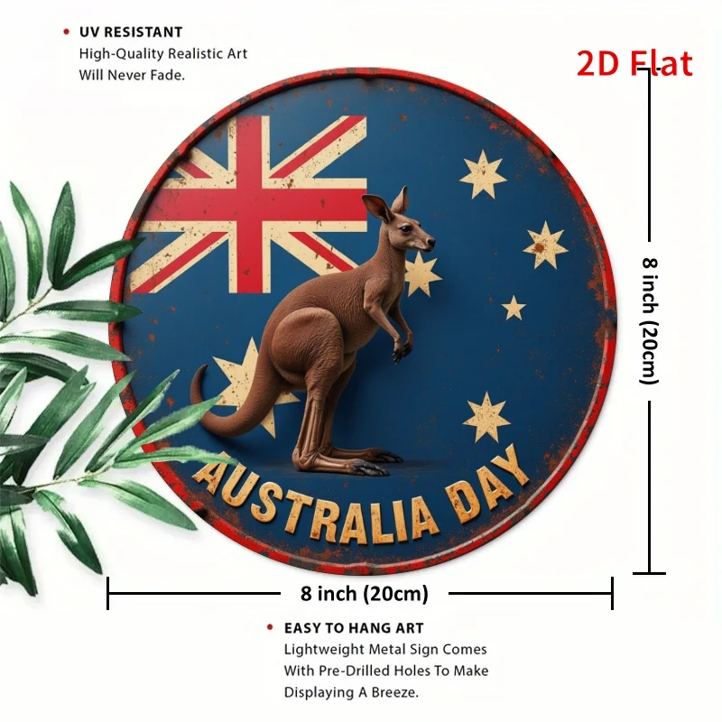 2D Flat, 1pc, Retro Round Tin Plaque - Australia Day, Suitable for Retro Home Decor And Office Wall Decoration, Perfect Holiday