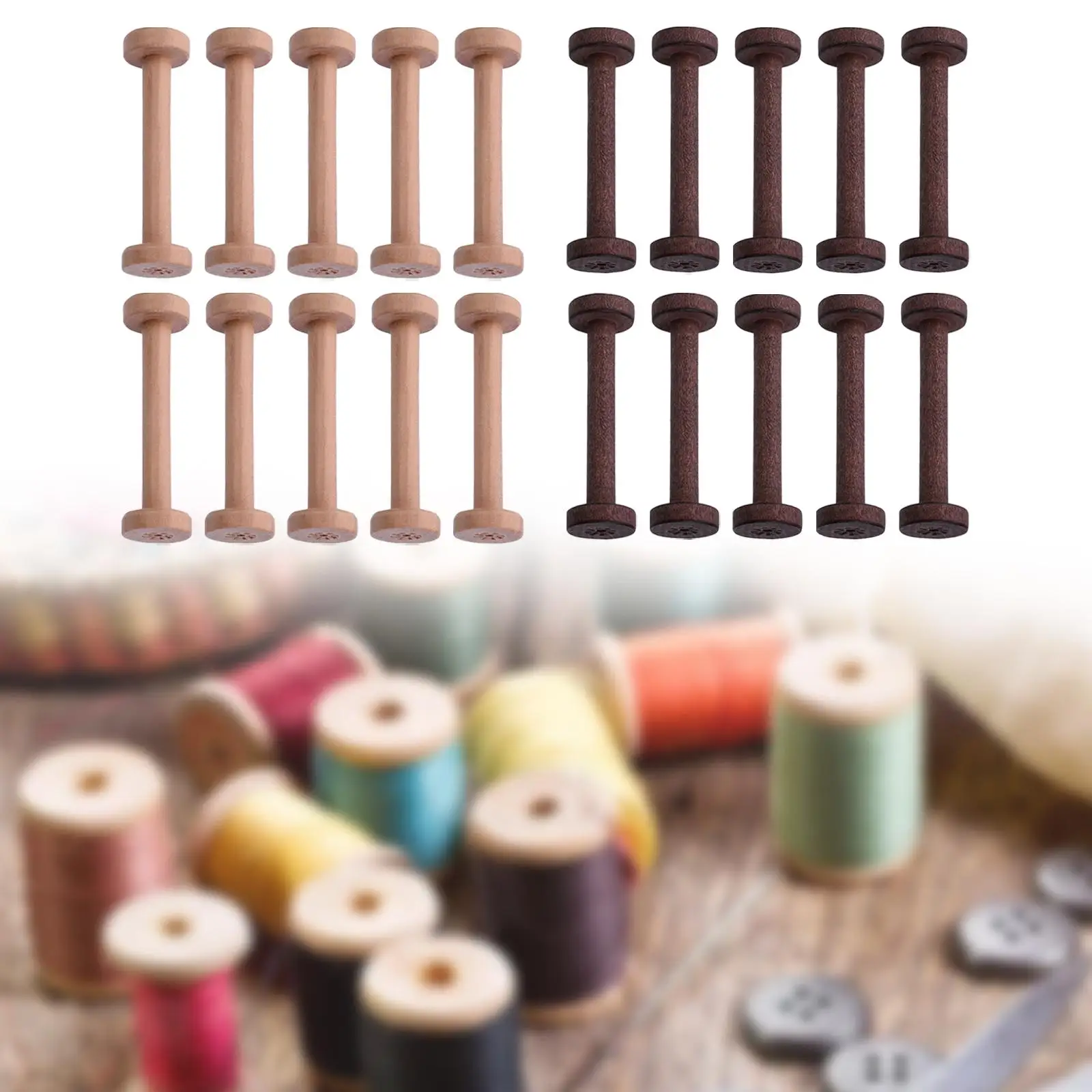 Wood Bobbins 10pcs Smooth Finish Empty Thread Spools Weaving Bobbins Craft Spool Set for Embroidery and Quilting