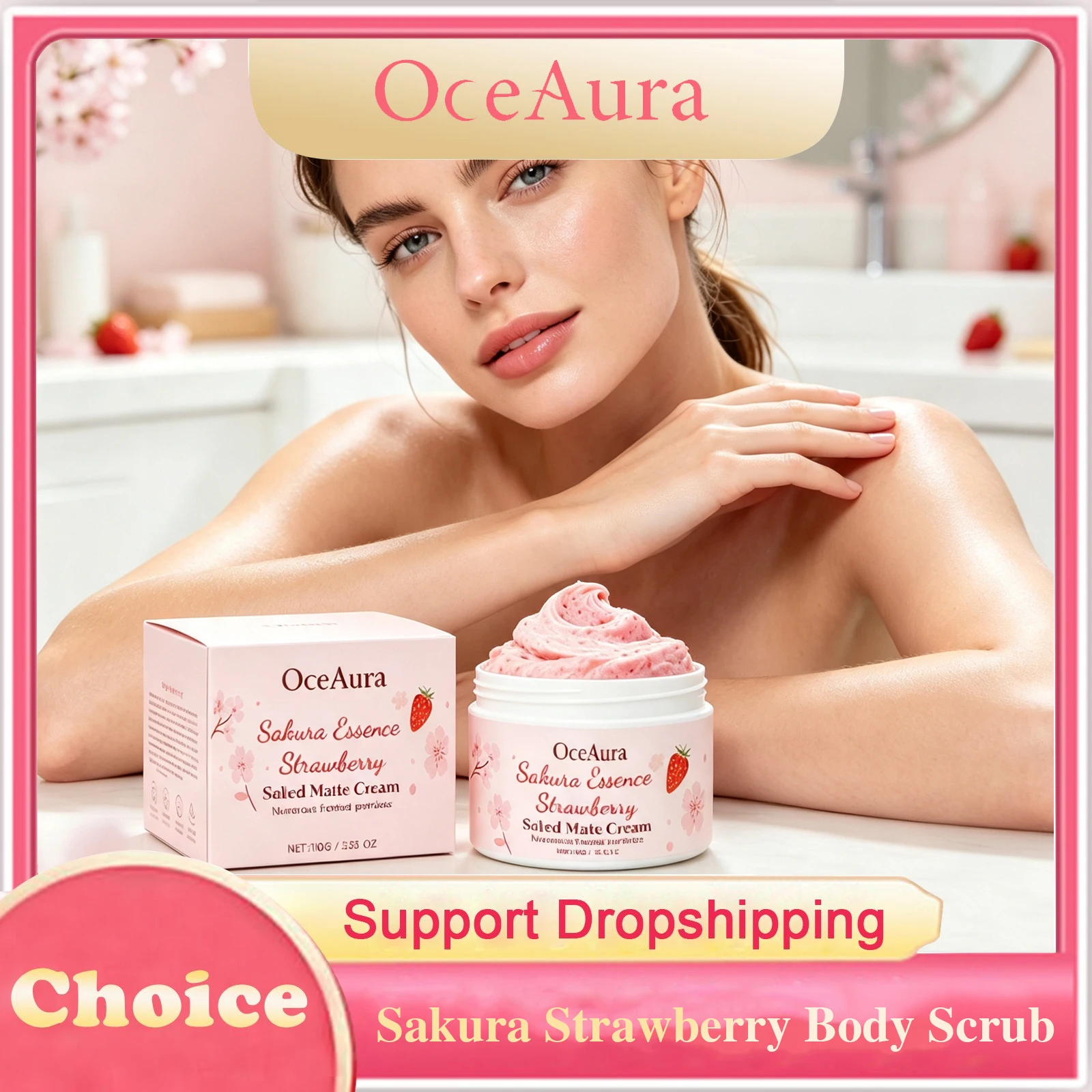 Sakura Strawberry Body Scrub Deep Cleaning Remove Dead Skin Exfoliating Moisturizing Brightening Nourishing Refreshing Skin Care