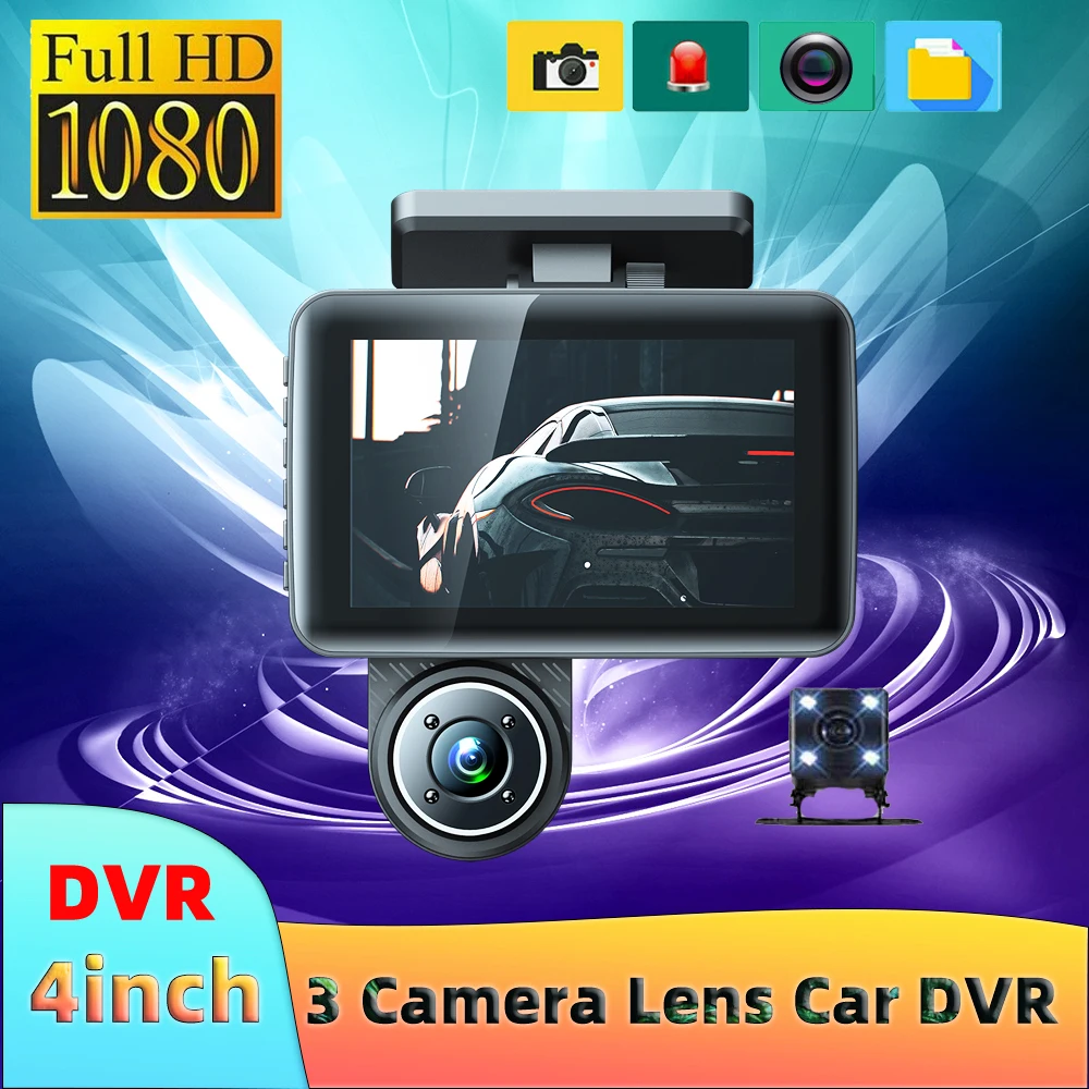 

3 Cameras Dash Cam 4in Clear Car Rearview Mirror Car Video Recording Camcorder Wide Angle Car Camera Recorder Driving Recorder