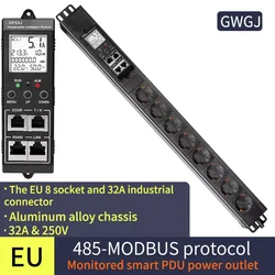 Computer center 1.5U  smart PDU rack power socket 8-bit EU socket 32A input vertical installation 485Modbus-RTU