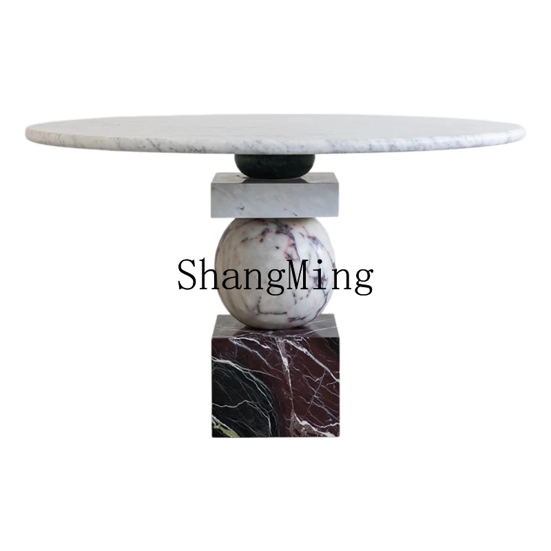 CL  natural marble dining table modern minimalist creative restaurant home round dining table dining table
