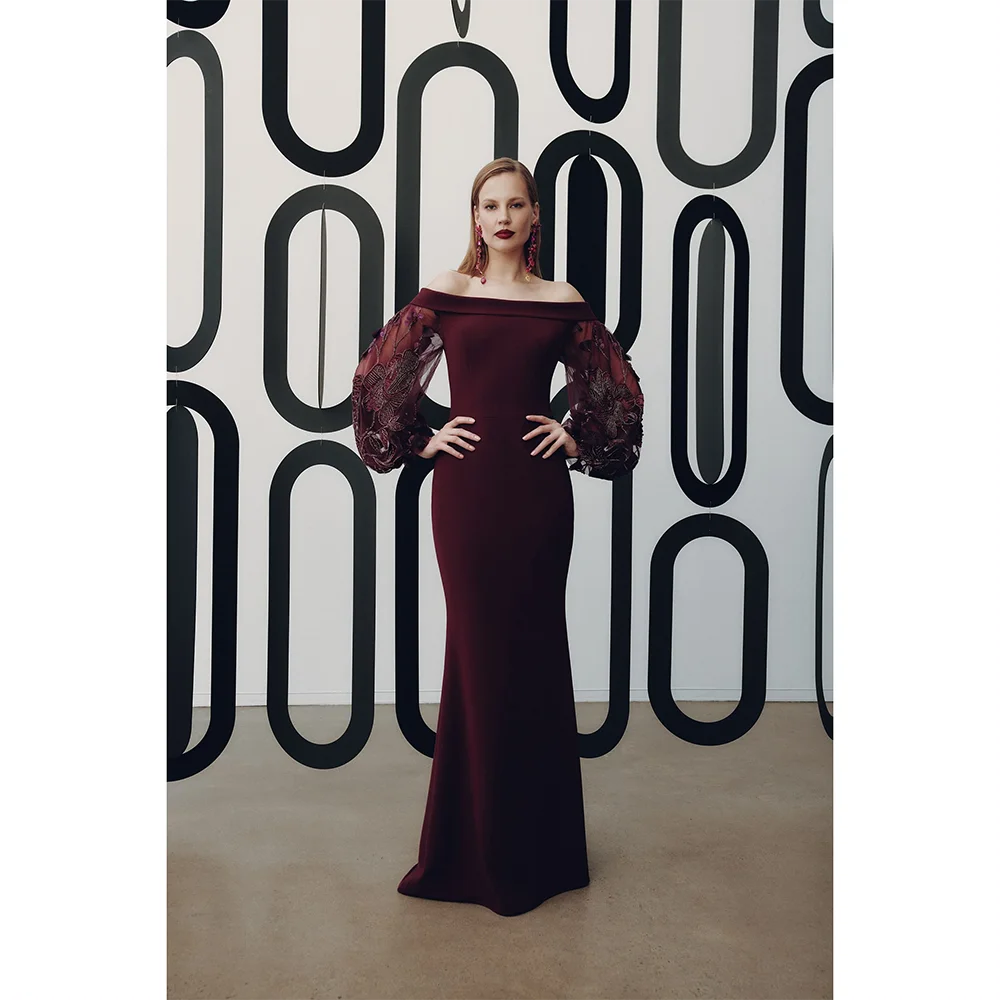 

Customized Long Sleeves Off The Shoulder Evening Dresses Elegant Formal Occasion Prom Gowns Mermaid Floor Length Prom Dresses