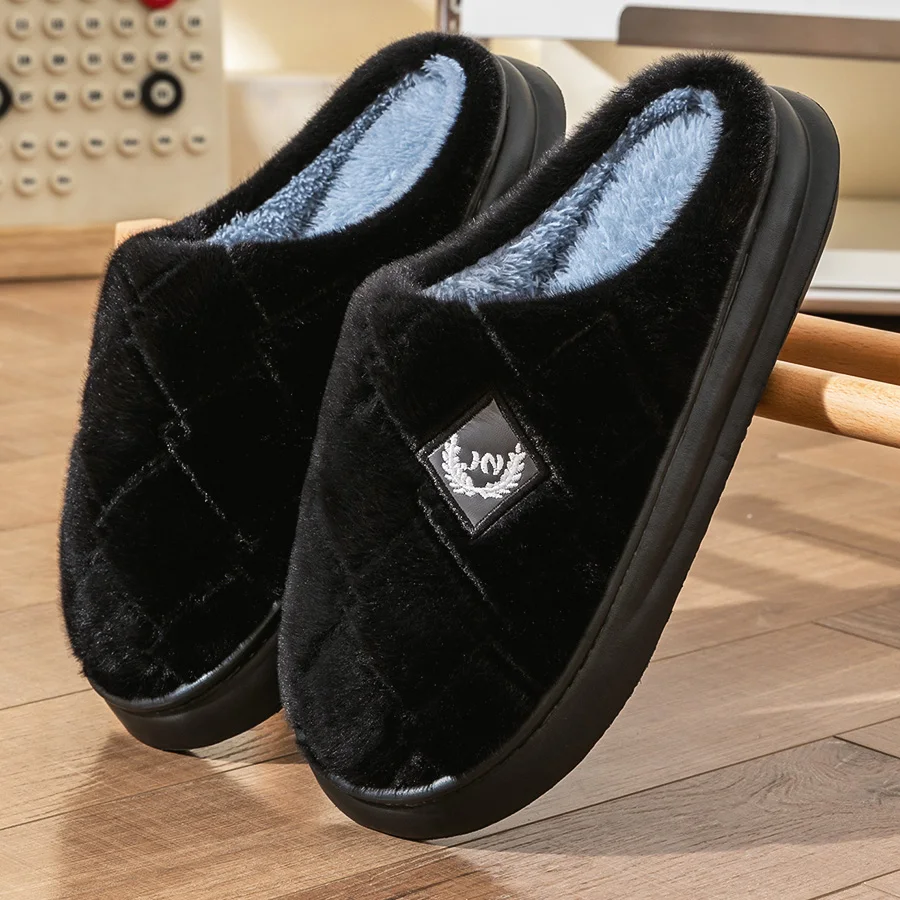 

Pmoiste Men Fur Slippers Home EVA Platform EVA Cushion Warm Soft Designer Living Room Shoes Cozy Non-slip High Quality Indoor