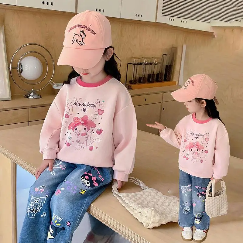 سانريو بلدي ميلودي فتاة الخريف مجموعات ملابس علوية بأكمام طويلة للربيع البلوز القمم جينز غير رسمي السراويل Kawaii أنيمي موضة ملابس الأطفال الجديدة