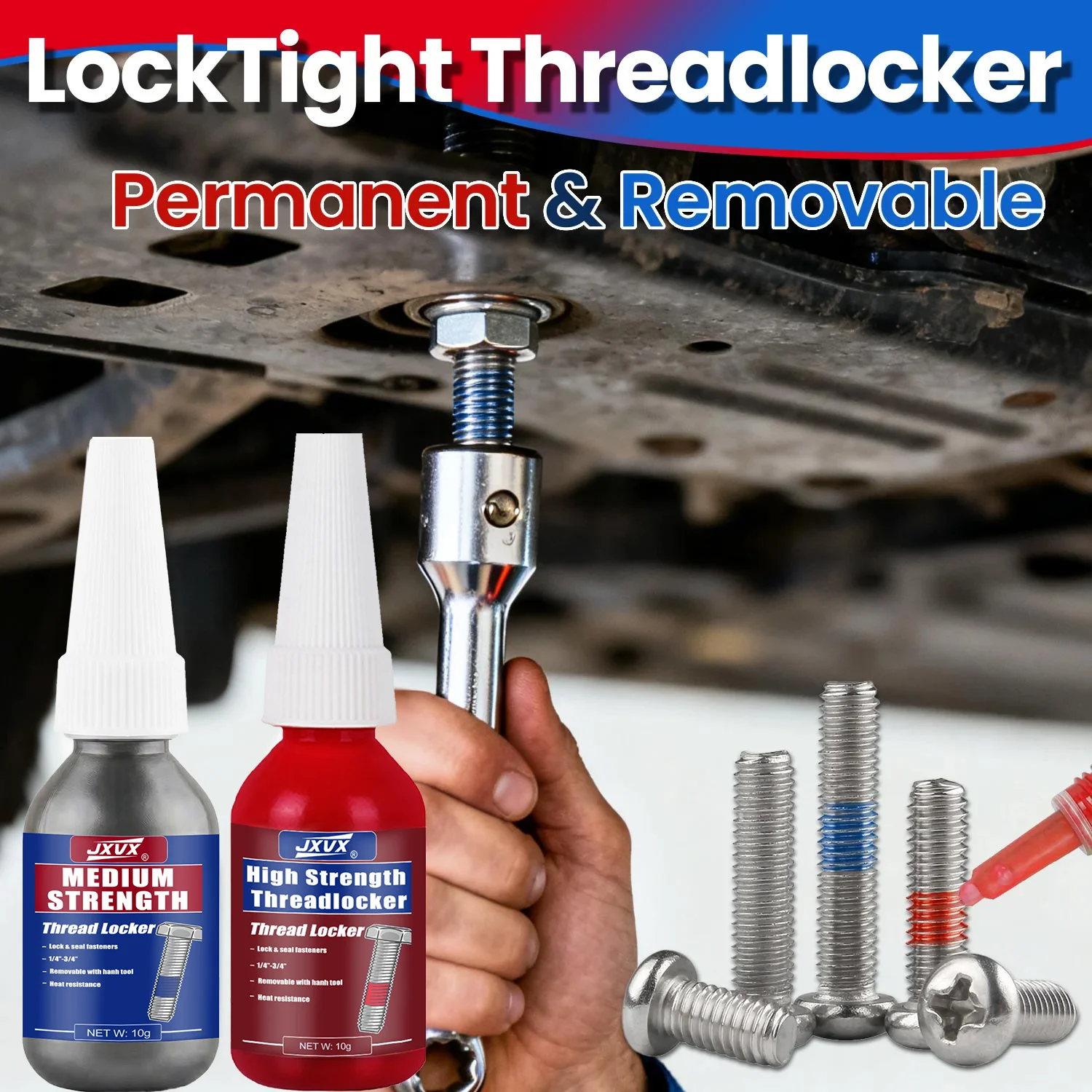 Threadlocker High-Temperature Resistant Removable Thread Lock Blue & Red6pcs  Universal Anaerobic Anti-loose  Fastening Sealant Quickly Cured Thread Locking Agent Sealant for Screws.