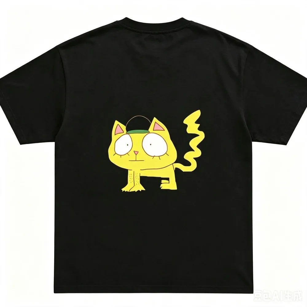 Cute Cartoon Yellow Cat Graphic Men T-Shirt Casual Streetwear Loose Short Sleeve Tops Fashion Tees