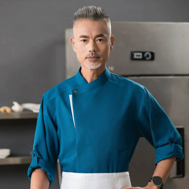 Superior Hotel Chef Overalls Men Long Sleeves Autumn Winter Grey Dining Hotel Kitchen Chef Clothing High-end Uniform