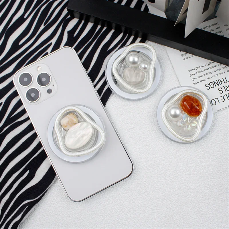 BOHO 나비매듭 진주 범용 마그네틱 휴대폰 그립 톡, 아이폰 15 용 거치대 맥스탠드, 맥세이프용 스탠드 거치대