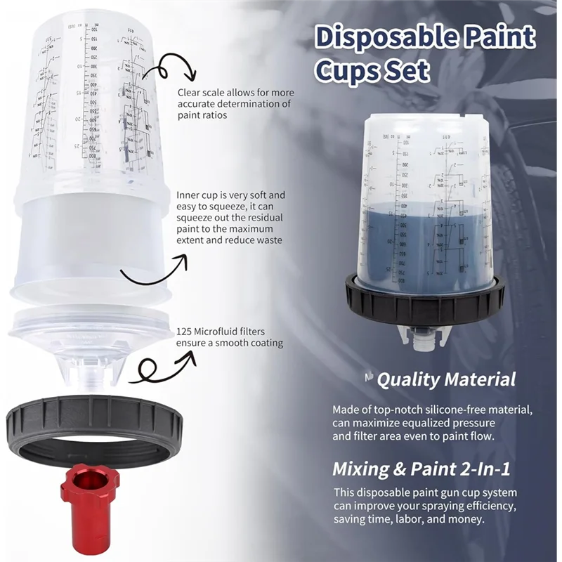【Flash-Deal!】Paint Cup,HVLP Paint Mixing Cups 27 Ounce(800ML) Kit With 45 Cups And Lids System,With Retainer Ring
