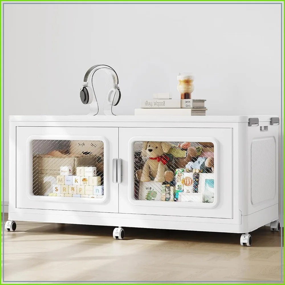 300QT Extra Large Stackable Storage Bin w/ Lid & Wheels, 75Gal Collapsible Plastic Box, Heavy-Duty Organizer
