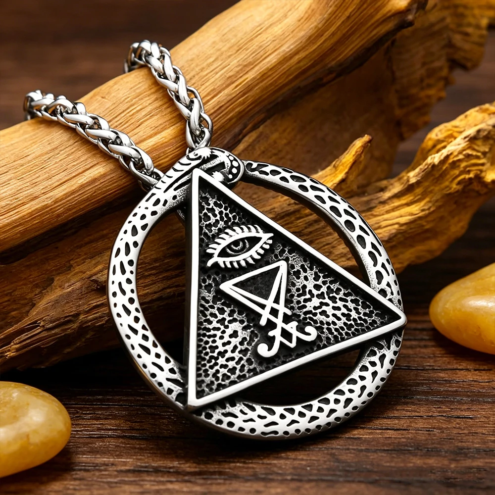 Ouroboros Triangle Pendant Necklace Unisex Antique Stainless Steel Mystic Talisman Collector Jewelry Gift Dropshipping