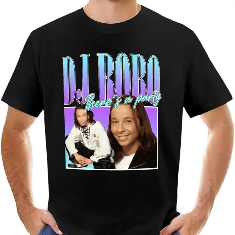 DJ Bobo 90er-Jahre Eurodance T-Shirt, Neuauflage, Übergröße für Herren, Schwarz, Vintage-Waschung, Grafik-Top für den Alltag