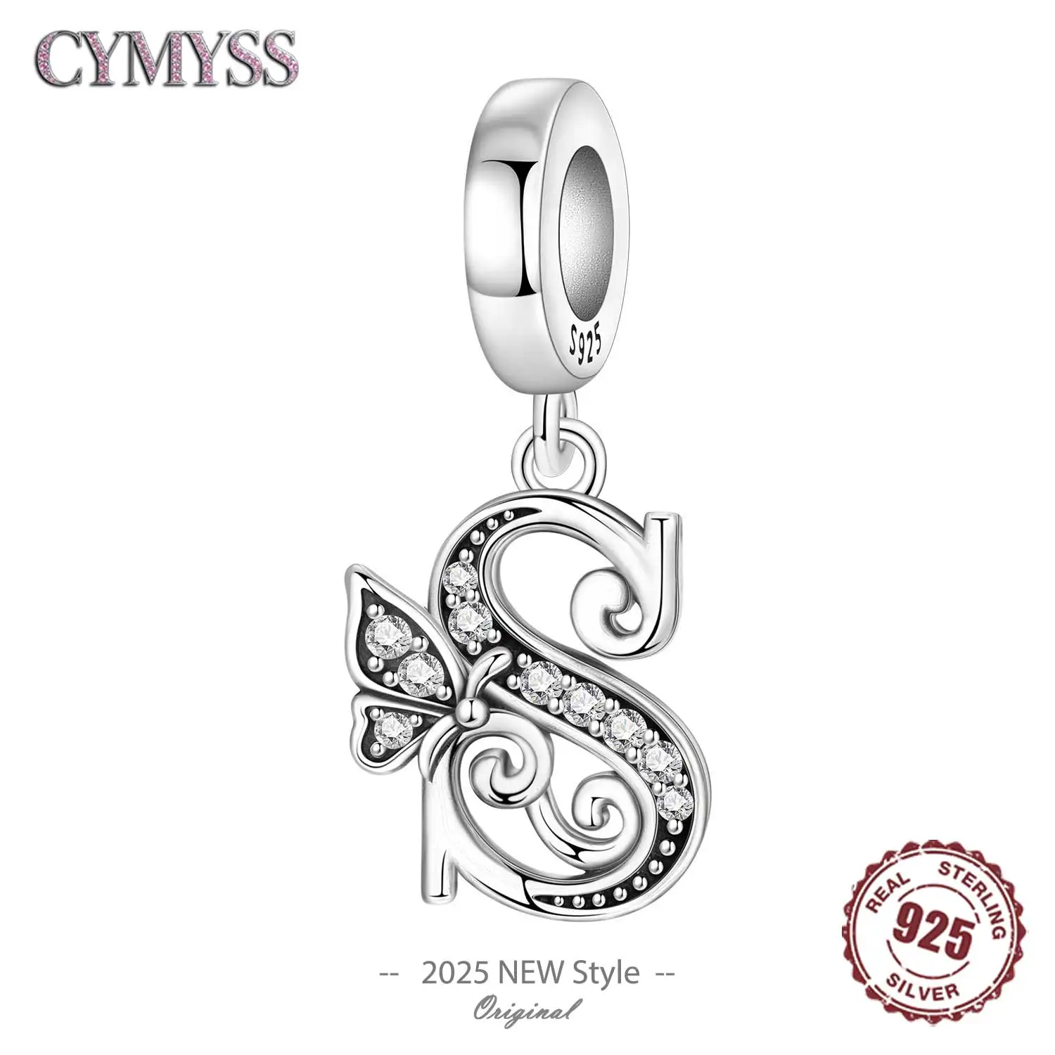 

Оригинальный кулон из стерлингового серебра 925 пробы с цирконием и бабочкой 26 букв для женщин, браслет «сделай сам», ожерелье, подарочные ювелирные изделия S