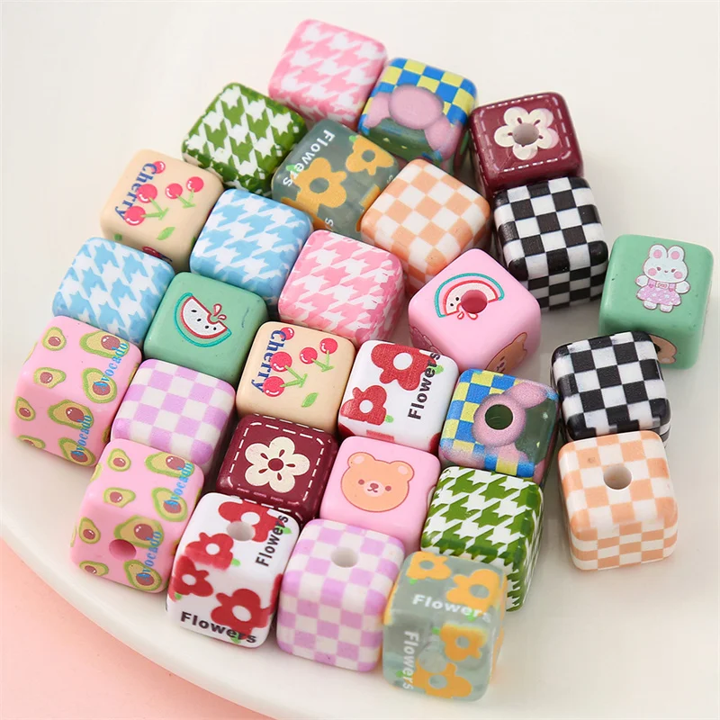 14mm 10pcs Acrylic Color cube sugar Checkerboard Beads For Jewelry  Making DIY Charm Earring Key buckle Accessories Wholesale