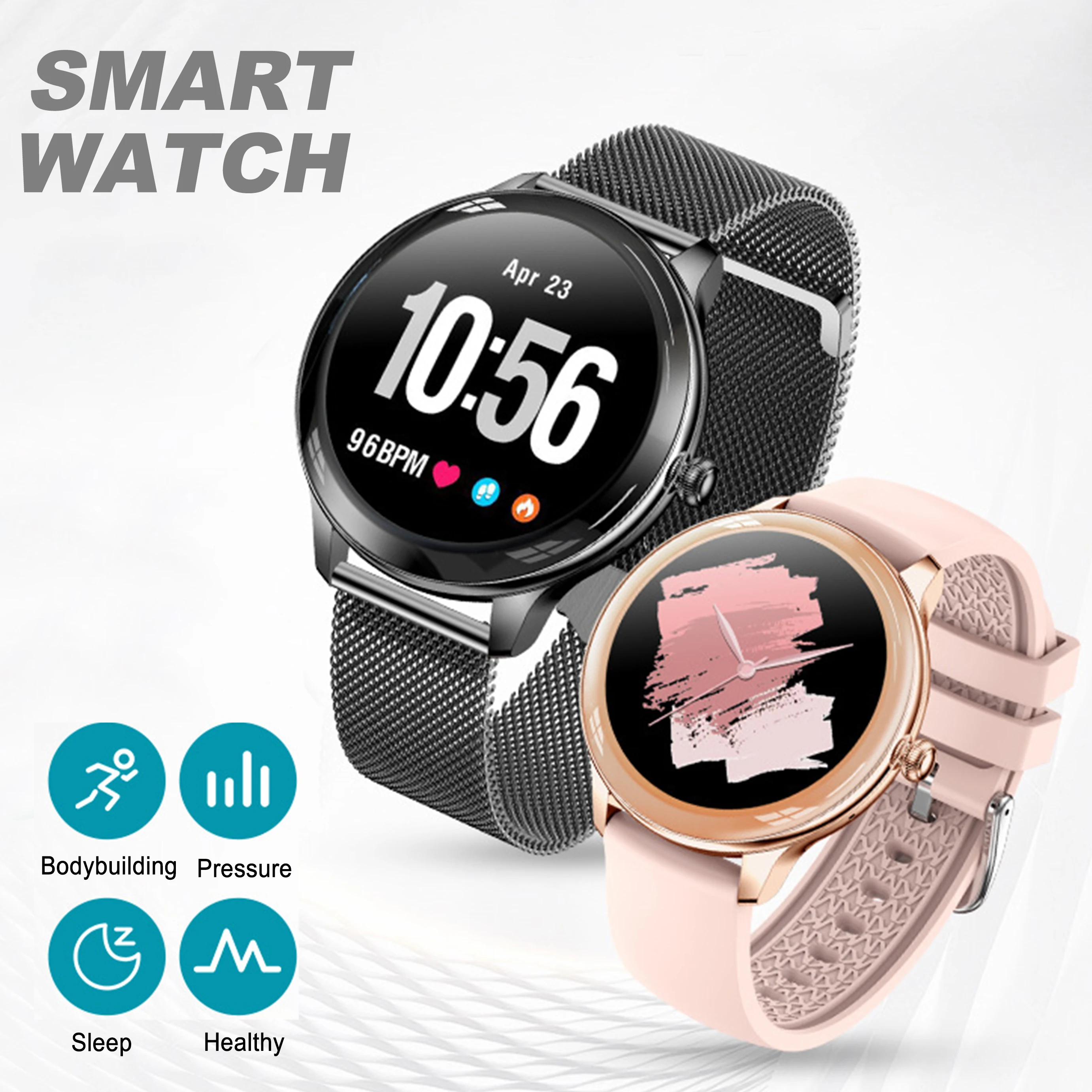 

Exquisite Compact And Luxurious Ladies' Smart Watch With Steel Strap Circular Screen V33 Health Sleep Monitoring Couple Watch