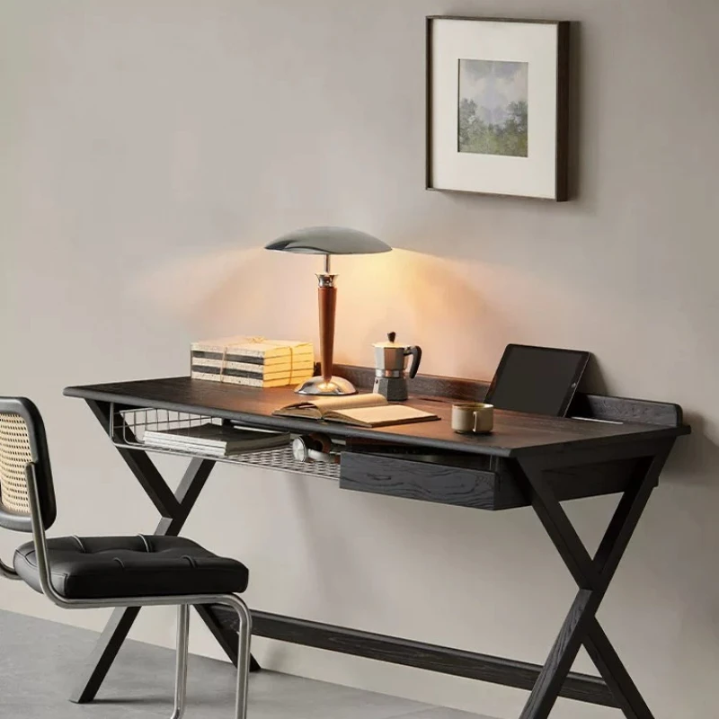 

Furniture Ink Shadow Desk Black Solid Wood Computer Desk with Drawers Home Study Simple Modern Desk