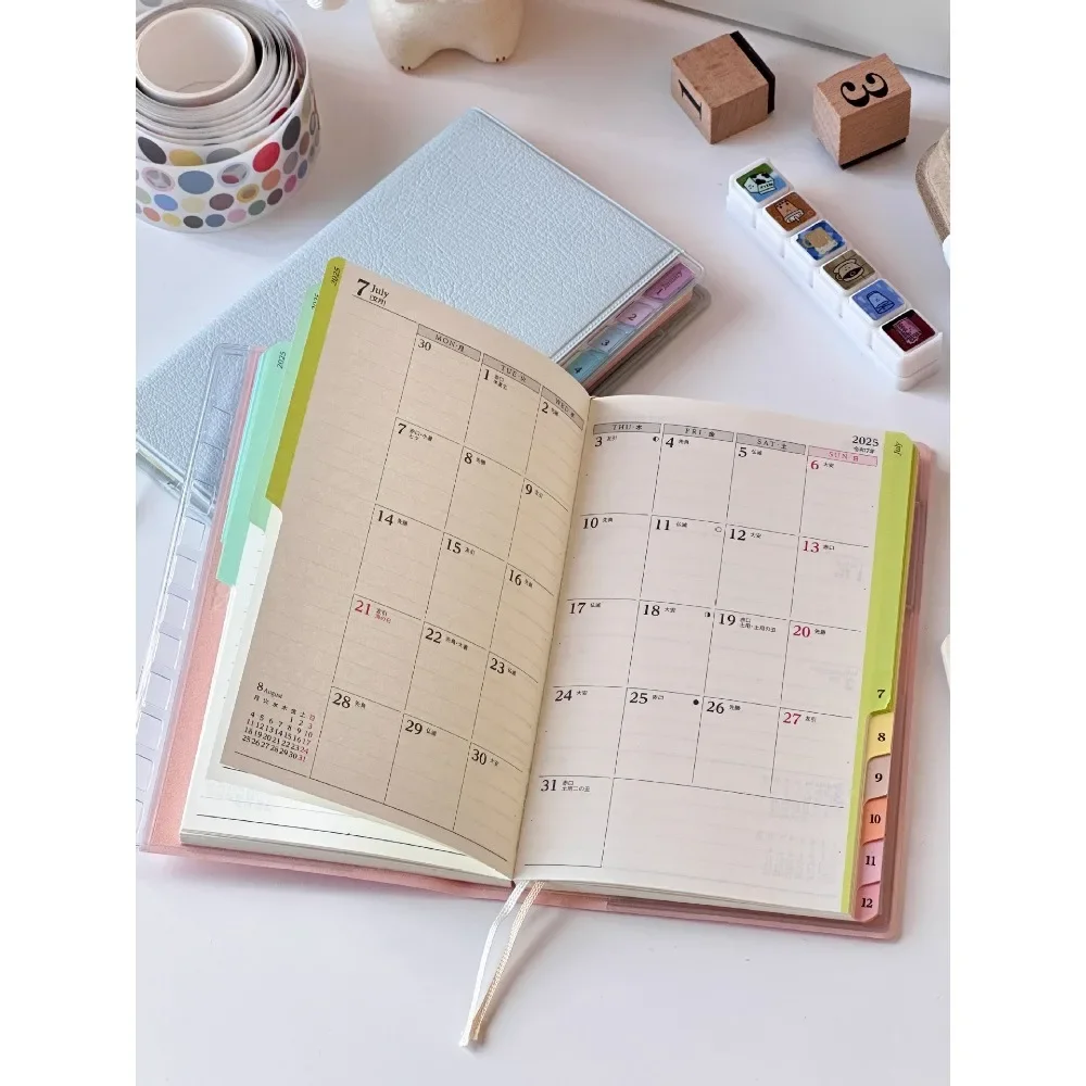 2025 Colorful Index Leather Schedule Notebook Monthly Weekly Plan Notes Diary Notebook 2025 Planner Memo Portable Memo Pad