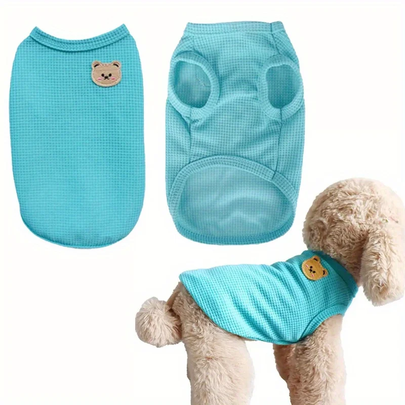 Breathable Pet Shirt, Cute Bear Patch, Solid Color Fashion Vest, Puppy and Cat, Puppy and Kitten Summer Clothing