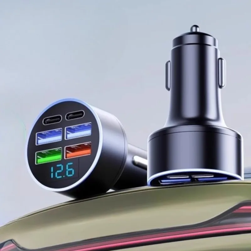 

Многопортовое автомобильное зарядное устройство с дисплеем, быстрая зарядка, 2PD, 4 порта USB, вилка автомобильного прикуривателя, автомобильное зарядное устройство, зарядка вспышки, 6 в 1