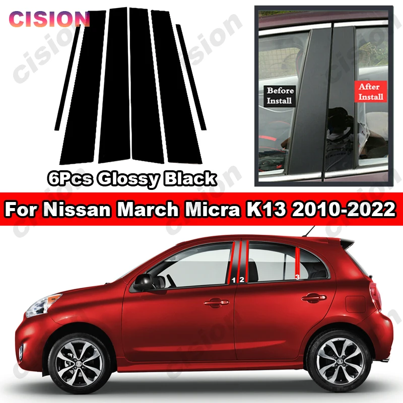 Błyszczący czarny środek drzwi samochodowych B C Słupek Słupek Pokrywa Lusterko Efekt Wykończenie Dla Nissan March Micra 2010-2022 Naklejka PC na kolumnę okienną
