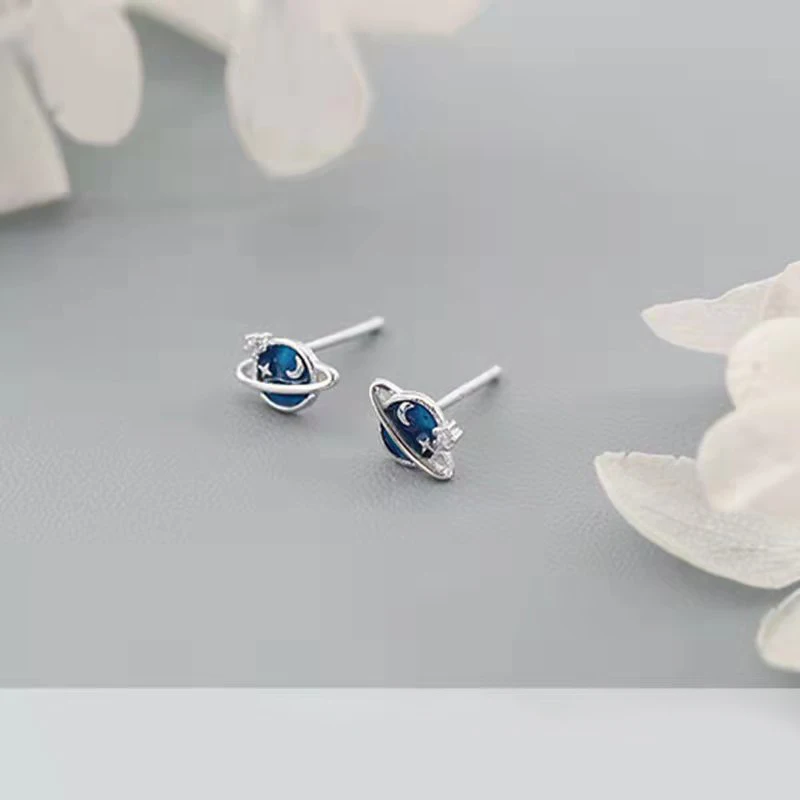 Wholesale Silver Color Fashion Heart Saturn Earrings Dangle Rhinestone Crystal Rhinestone Planet Ear Jewelry Gift