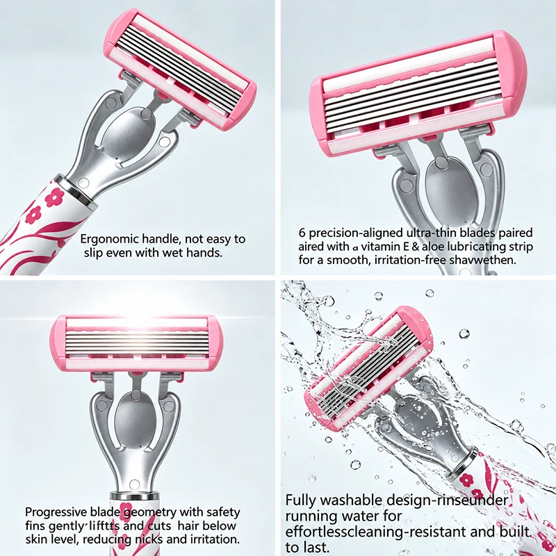 1-19pcs Manual Body Hair Removal Shaving 6-Layer Stainless Steel Blade Replaceable Razor Blade, Hair Products and Accessories