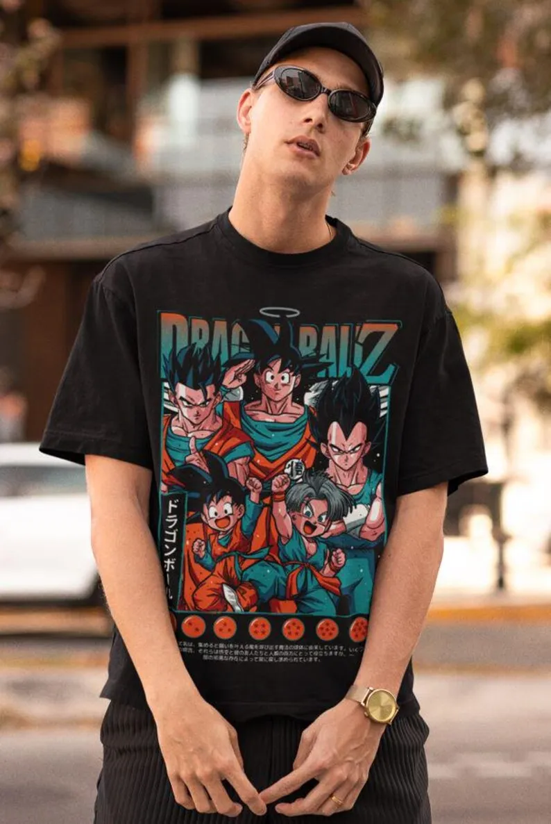 

New Football Jerseys Japanese Anime Bandai Dragon Ball Goku Saiyan T-shirt Sporty Street Loose for Men and Children