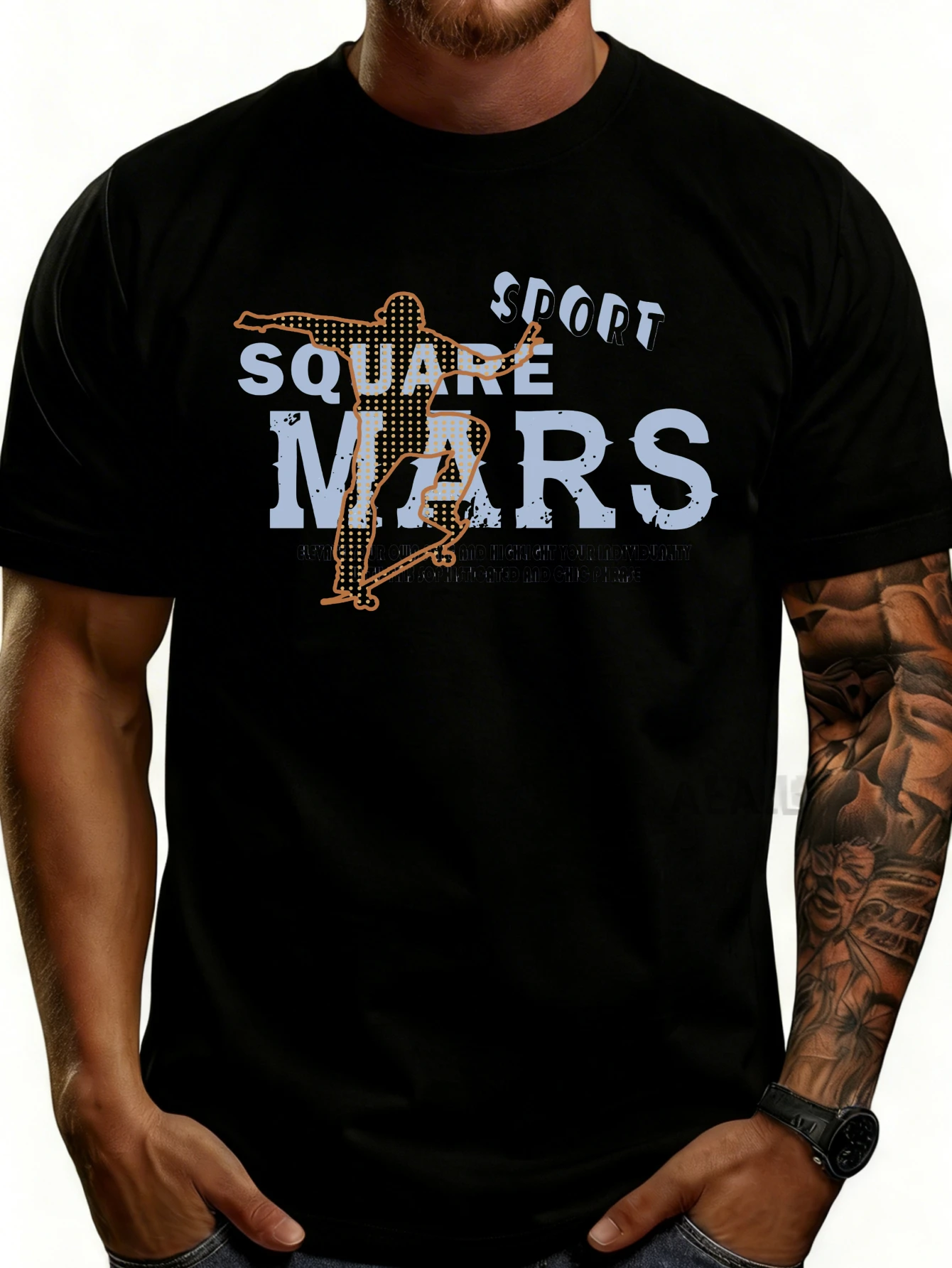 Casual Sports Style Men's T-Shirt with Square Mars Skateboard Design, Suitable for Summer Wear, Ideal for Skateboard Enthusiasts and as a Stylish Gift for Friends
