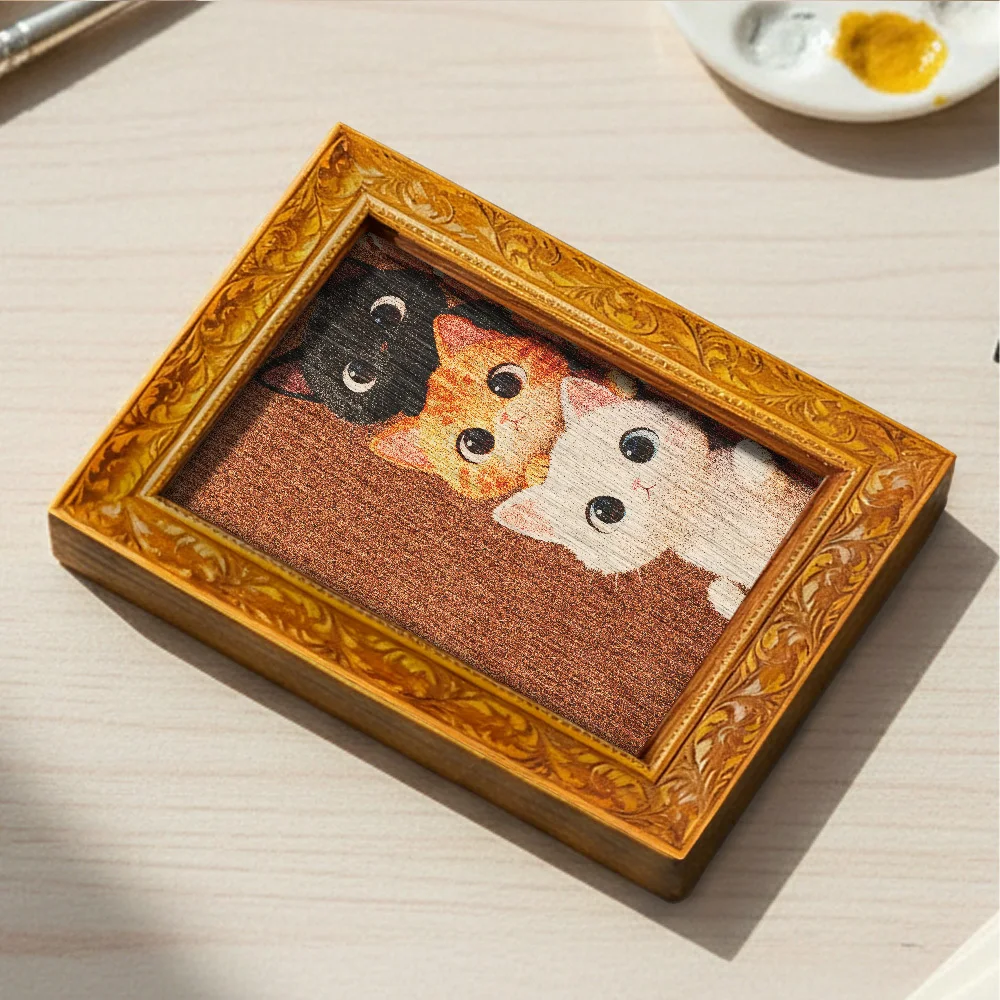 Cute Cat Fridge Magnet, Mini Wooden Framed Art with Peeping Black Orange White Cats, Cute Decor for Home Office & Kitchen