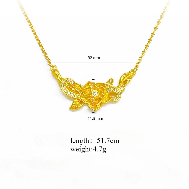 Fashion Rose Flower Zircon Necklace for Women 18 K Gold Color Chain for Women Bride Wedding Engagement Anniversary Jewelry Gifts