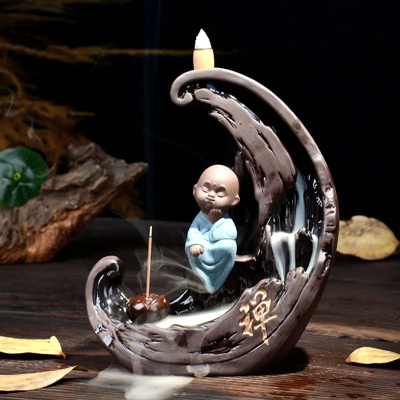 Monk Mountain Stream Backflow Incense Cones Stick Holder Ceramic Censer Home Decoration Teahouse