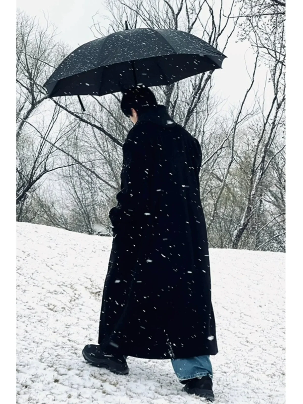 

Мужское черное шерстяное пальто средней длины, теплое, твидовое, легкое, стильное, ветрозащитное, верхняя одежда для зимы