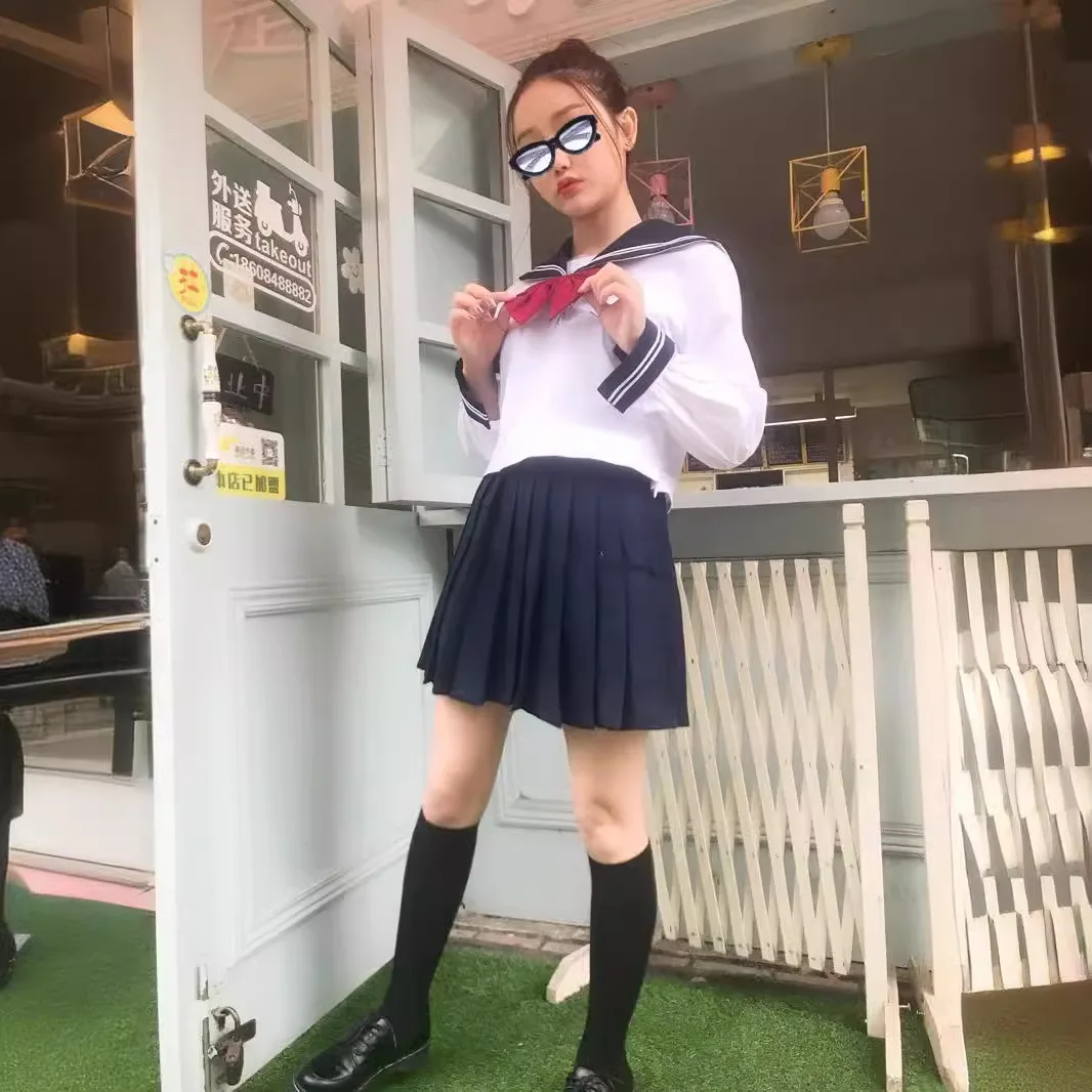 Conjunto de Uniforme Escolar JK con Cuello Marinero y 2 Rayas, Falda Plisada Estilo Preppy, Atuendo Diario para Niñas