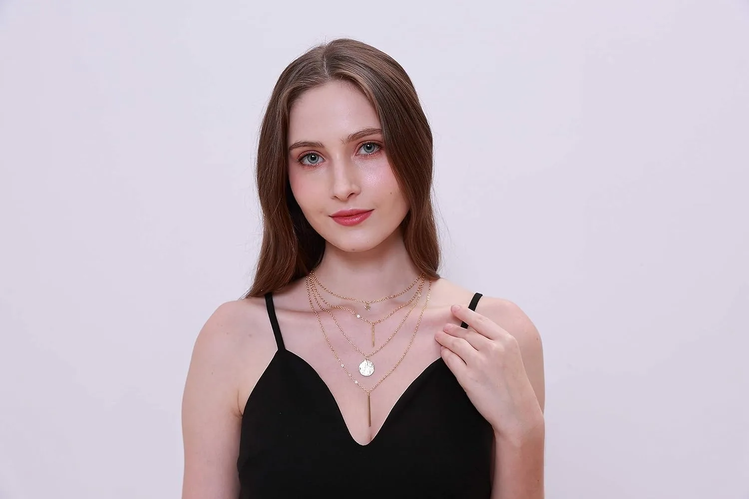 Layers Choker Necklace 14K Gold Silver Plated Y Pendant Necklace Multilayer Bar Necklace Adjustable Layer Necklace for Women