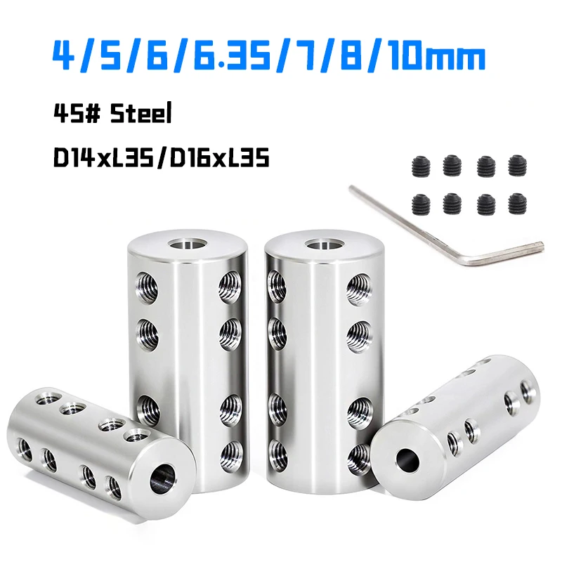 1pcs 4/5/6/6.35/7/8/10mm Bore 45# Steel Long Rigid Coupling Set Screw Shaft Coupler Connector for 3D Printers Motor Accessories