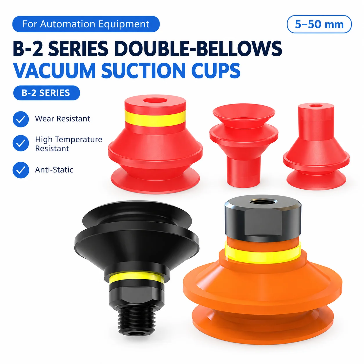 PIAB Replacement Bellows Vacuum Suction Cups B5 B10 B15 B20 B30 B40 B50 Silicone Rubber Gripper Pads for EOAT Robot Arm