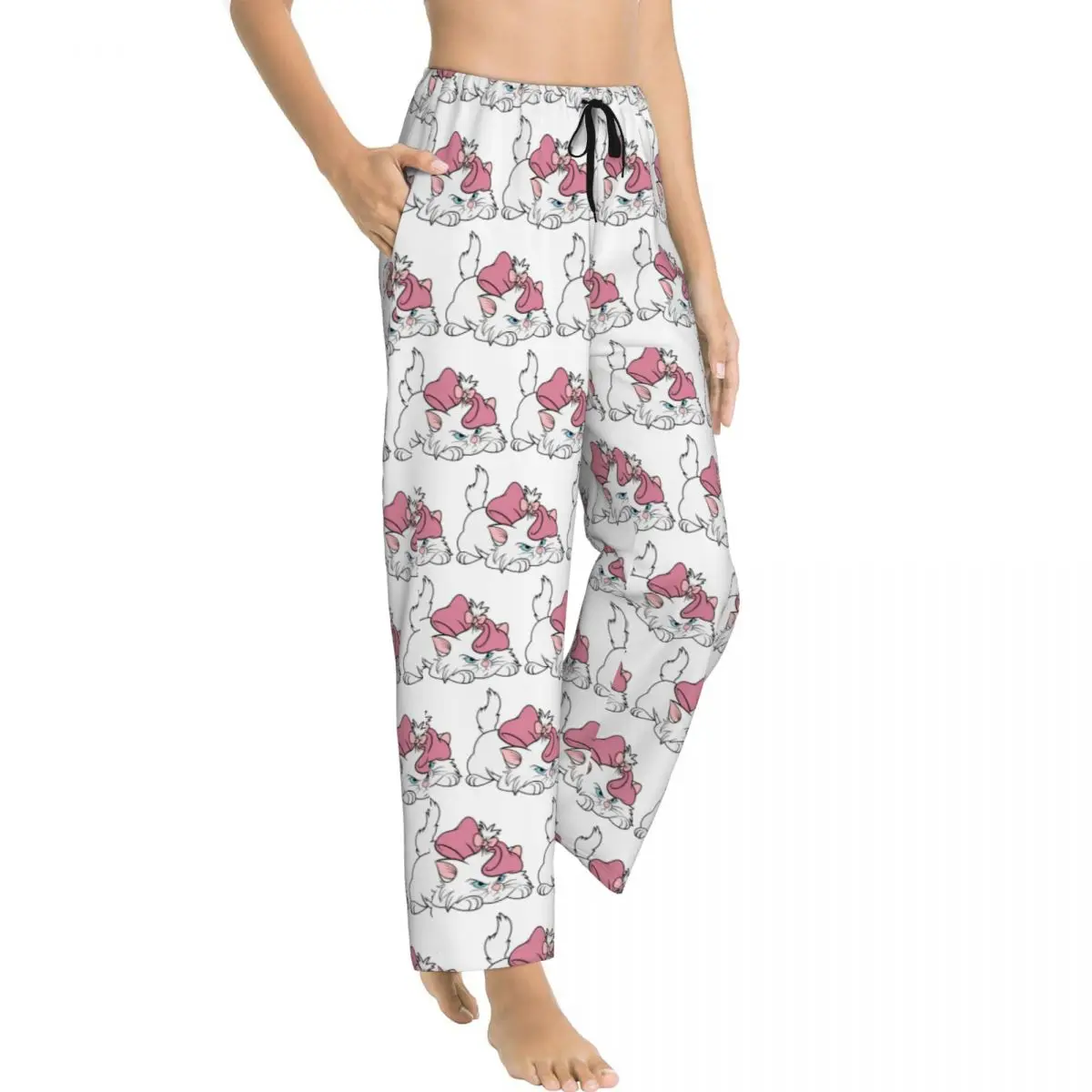 Custom Printed Aristocats Cartoon Marie Cat Pajama Pants Women Sleep Sleepwear Bottoms with Pockets