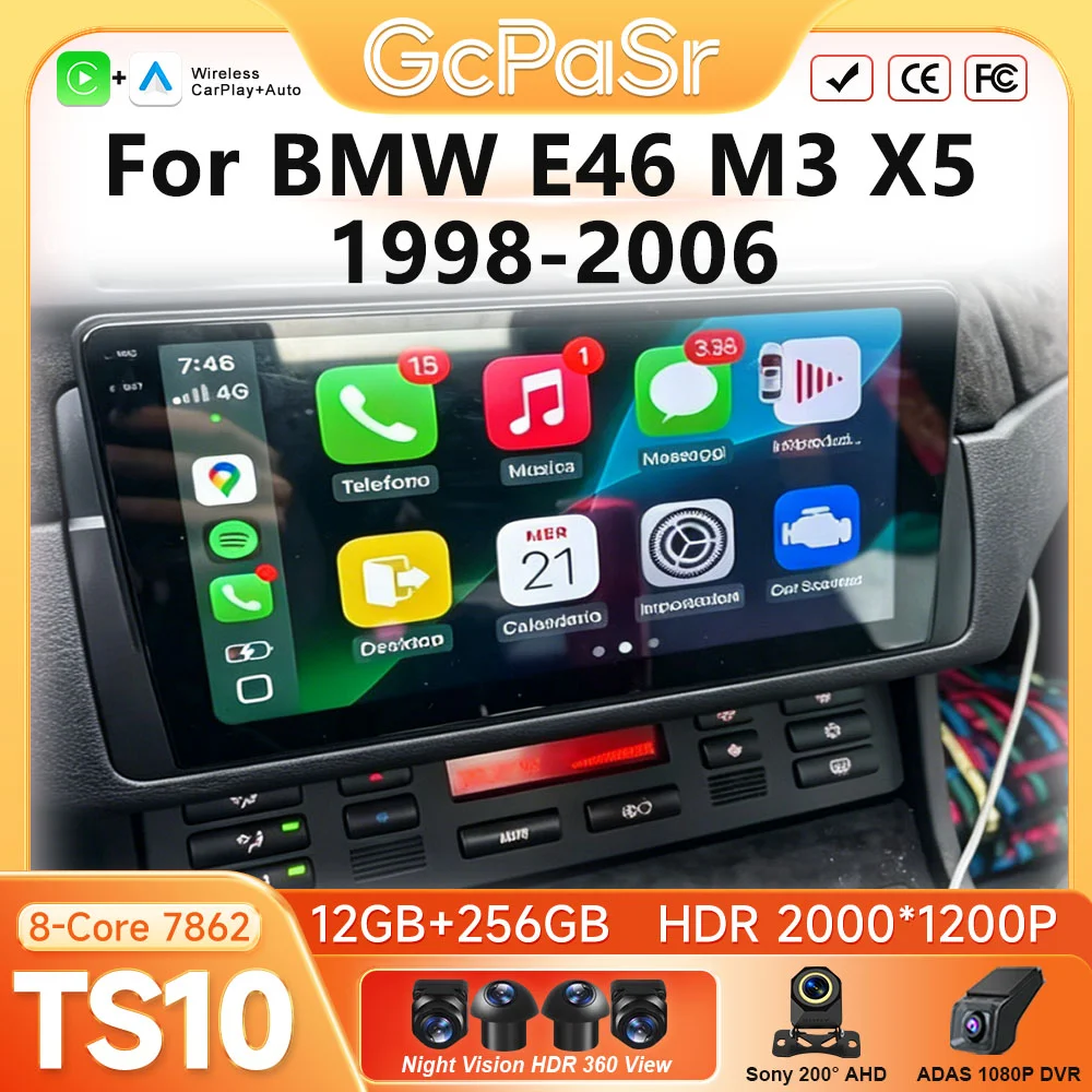 Radio para Auto con Android Auto para BMW E46 M3 X5 1998-2006, Pantalla con CarPlay, Video, GPS, Navegación 2k, Android 16, DSP, Monitor para Auto, Autoradio