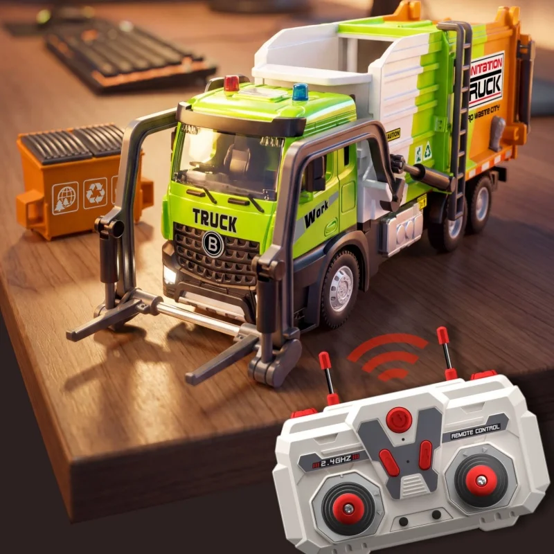 Remote Control 1 64 Scale Alloy Sanitation Garbage Truck Model Electric Simulated Engineering Vehicle Hobby Collection Toy