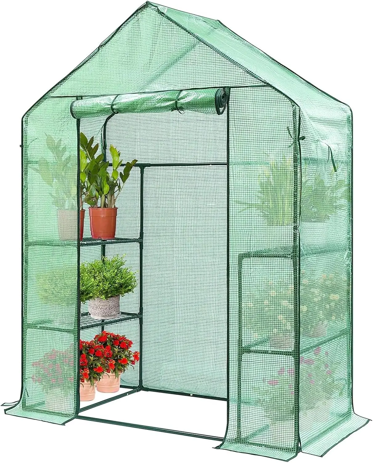 

57x29x77-Inch Mini Walk-in Greenhouse with Windows, Shelves & Anchors for Plant Garden Hot House